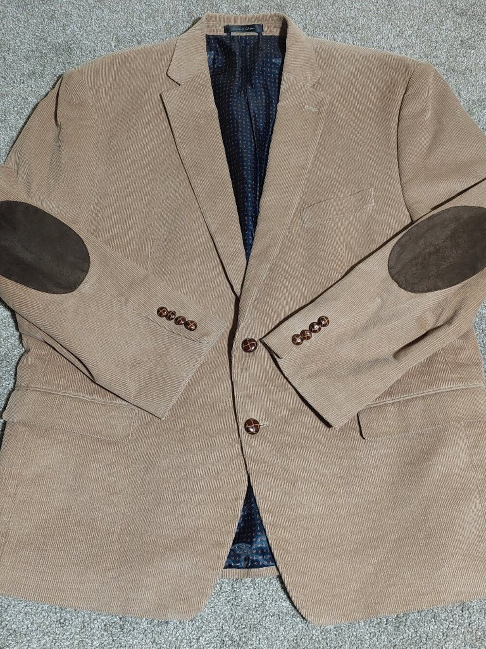 Chaps Tan Corduroy Blazer Jacket w/ Suede Elbow Patches Paisley Lined Size 48R